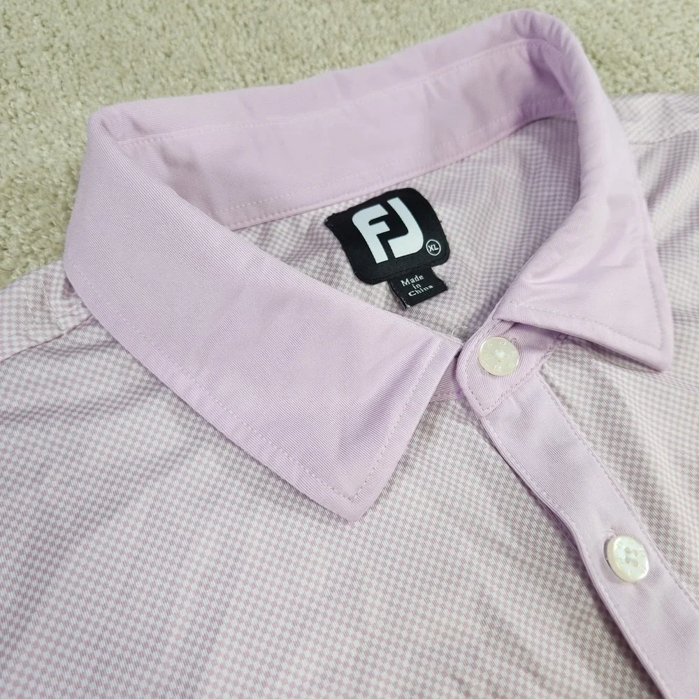 FootJoy Polo Shirt Mens XL Lisle Mini Check Performance Quick Dry Pink‎ Stretch